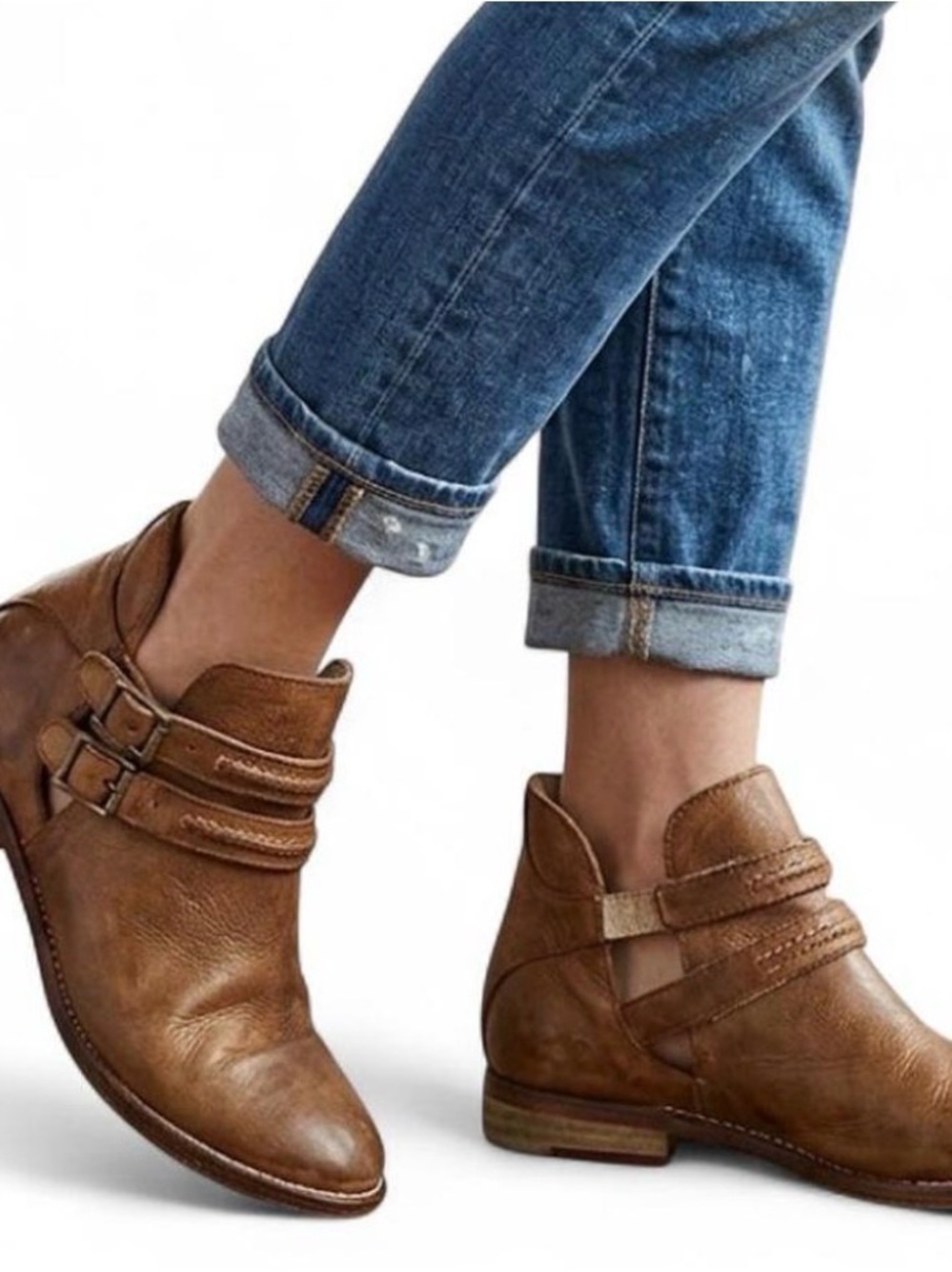 $198 - Women’s Free People Brady Leather Cutout Buckle Boots | Size 37 (US 7)